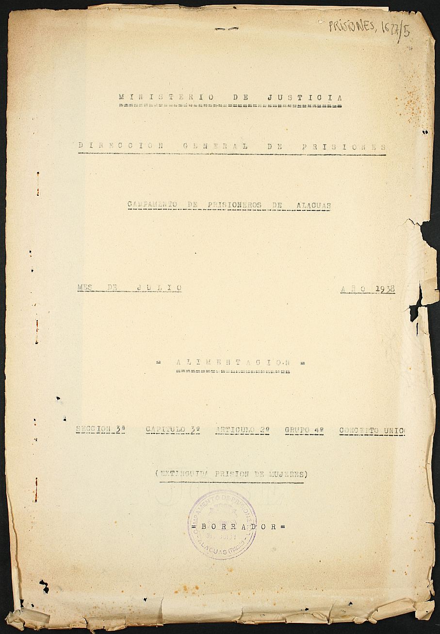 Cuentas de alimentación, julio de 1938.