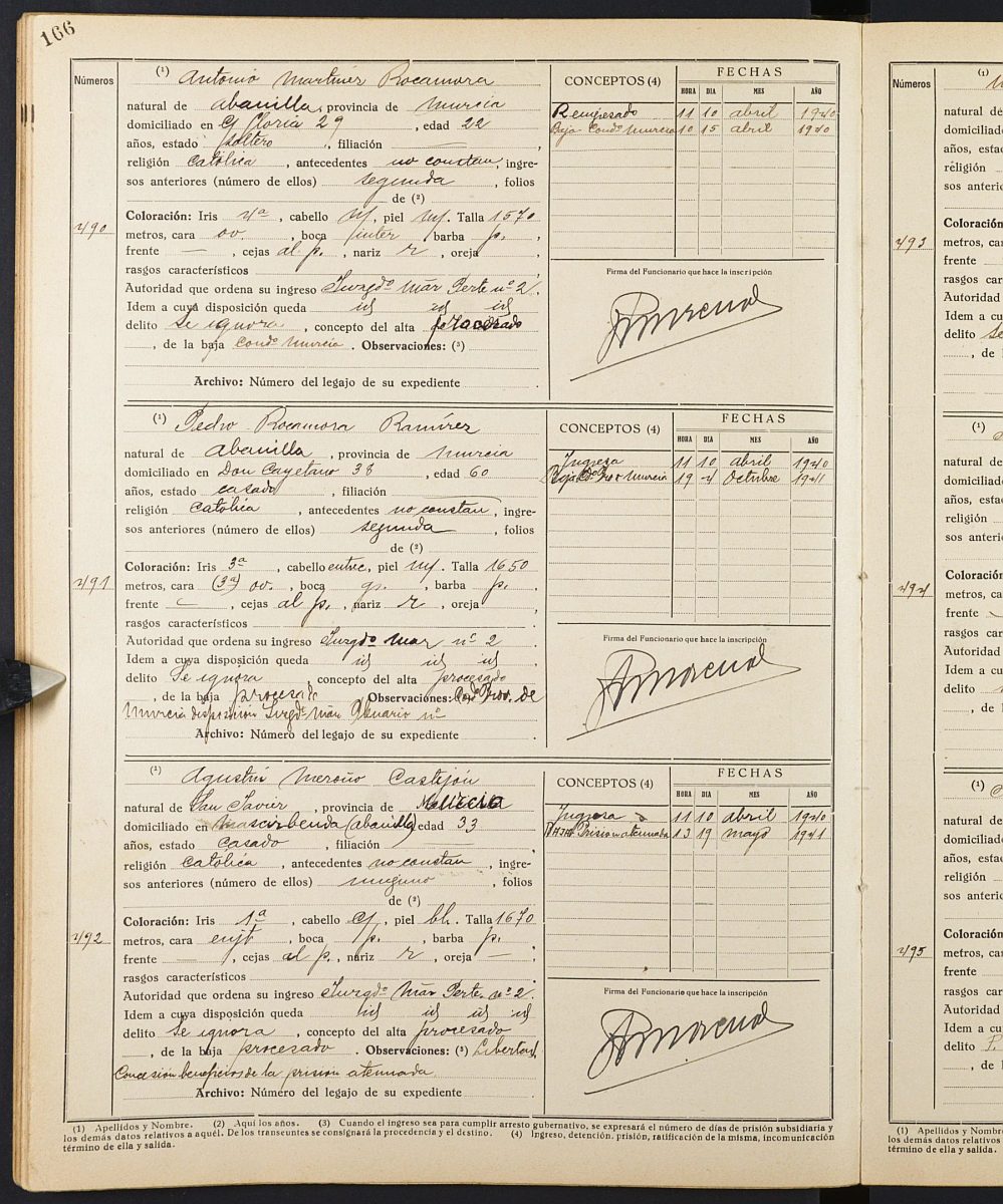 Registro de entrada y salida de presos de la Prisión de Partido de Cieza. Años 1939-1940.