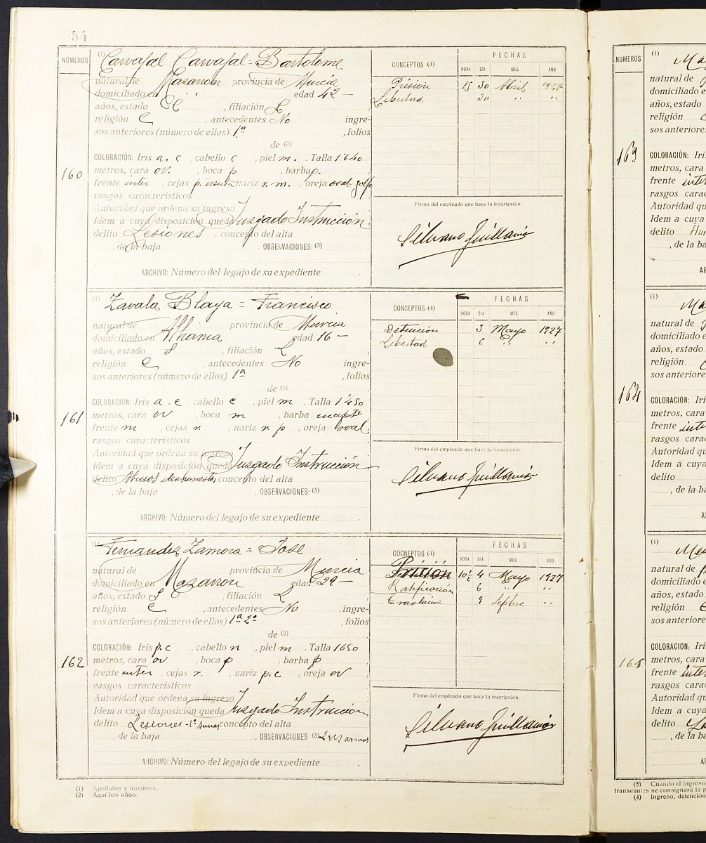 Registro de entrada y salida de presos de la Prisión de Partido de Totana, de 1924-1935.