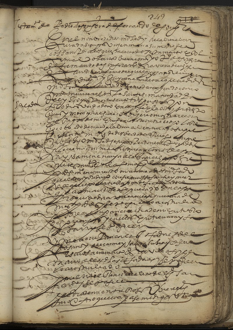 Testamento de Pedro de Góngora, hijo de Fernando de Góngora, vecino de Cehegín.