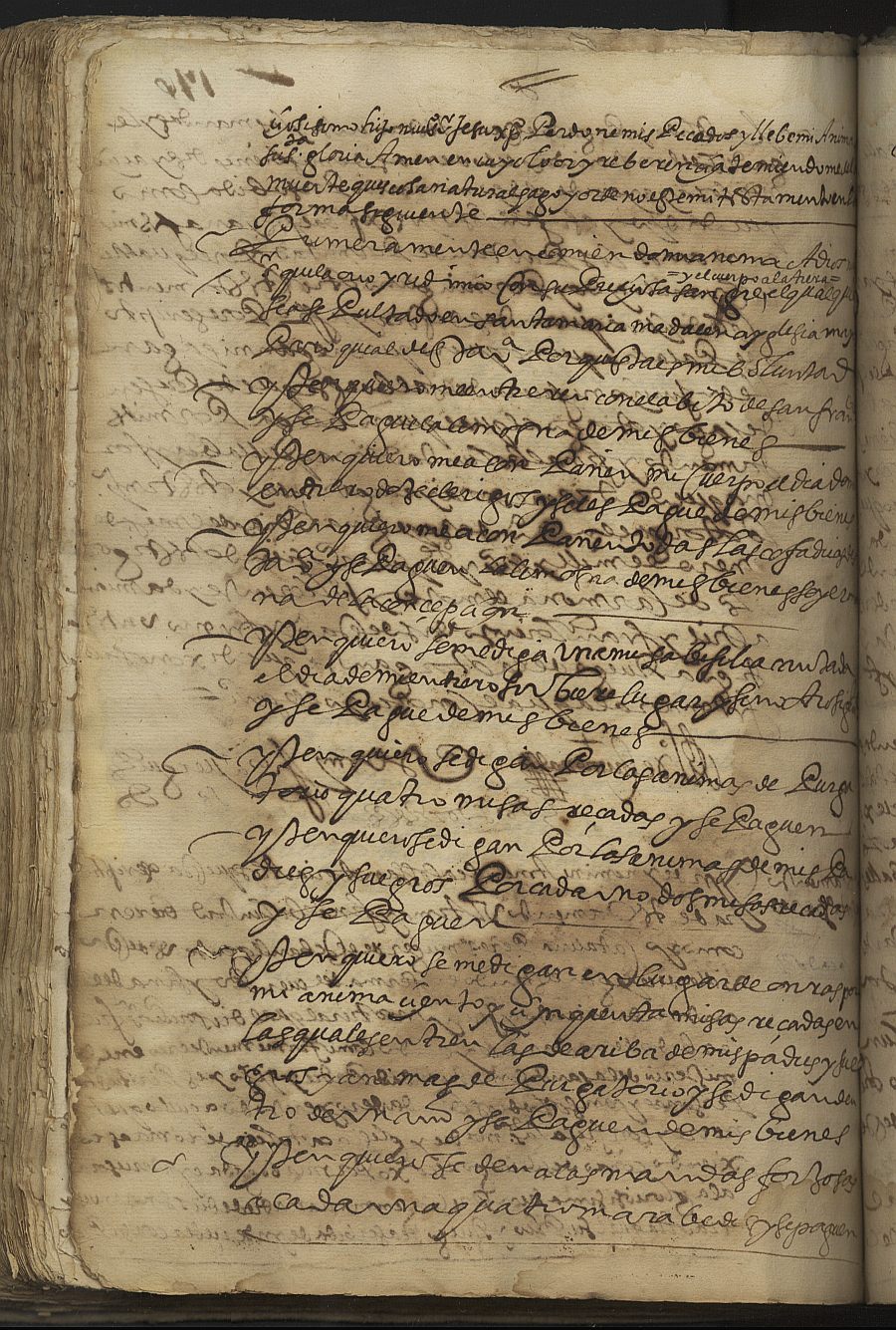 Testamento de Catalina Pérez, mujer de Esteban Llorente, vecinos de Cehegín.