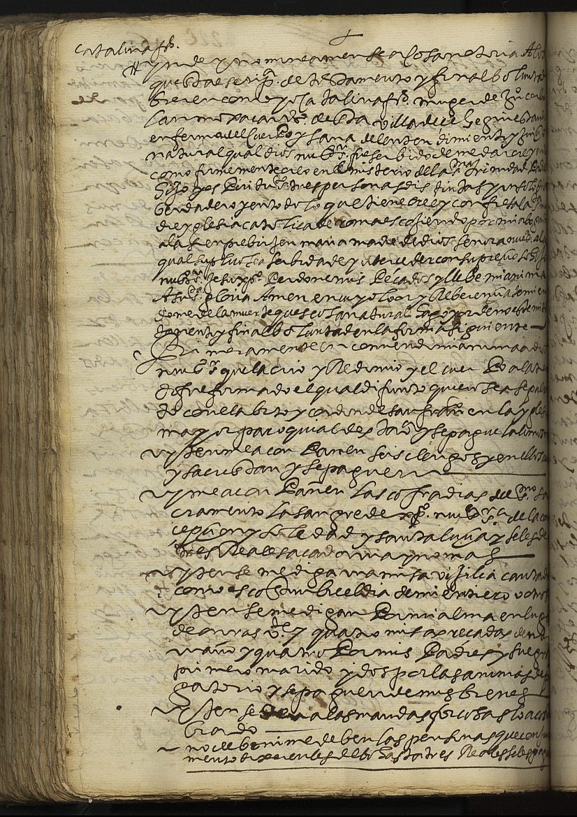 Testamento de Catalina Fernández, mujer de Juan Corbalán Mojácar, vecina de Cehegín.
