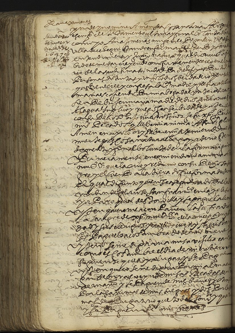 Testamento de Ana Jiménez, mujer de Pedro Guillén, vecina de Cehegín.