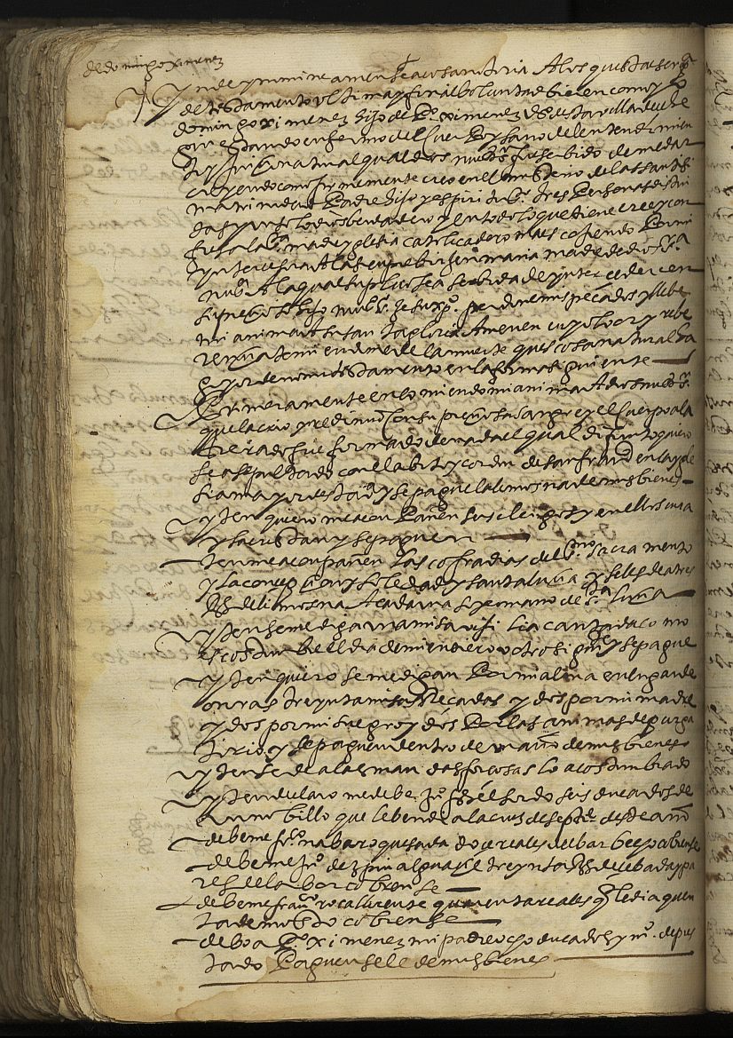 Testamento de Domingo Jiménez, hijo de Pedro Jiménez y marido de Ana, vecino de Cehegín.
