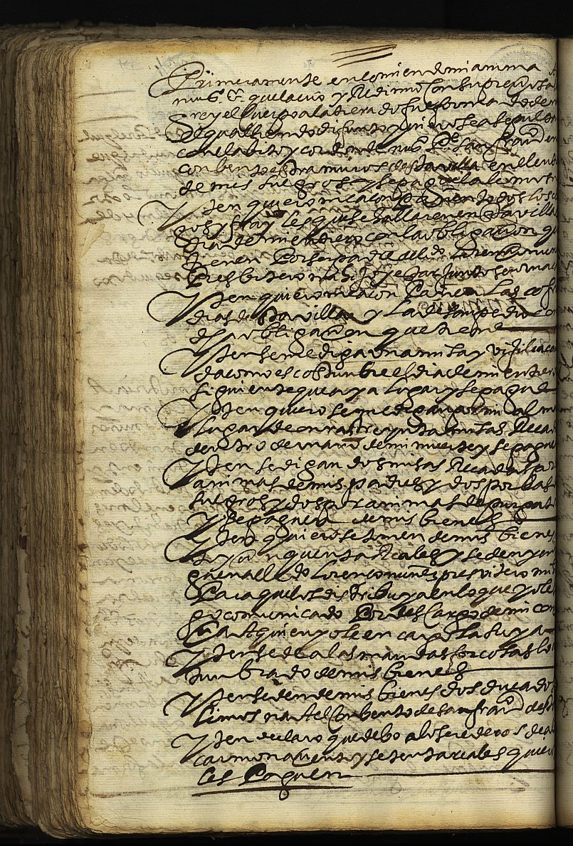 Testamento de Francisco Muñoz de Peralta, marido de Juana López Quirós, vecino de Cehegín.