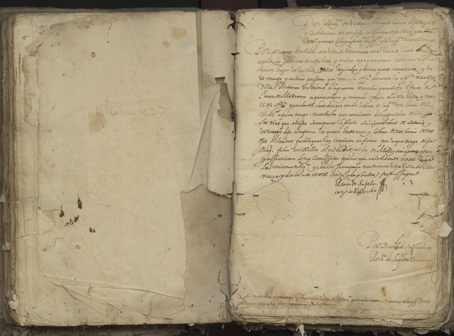 Nombramiento del conde de Salazar a Juan de Medrano como escribano para el registro de las propiedades de los moriscos a expulsar en Villanueva y Ojós.