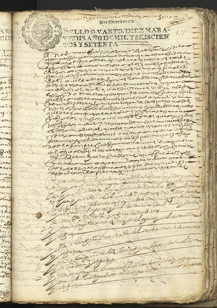 Testamento de Jerónimo de Moya, marido de Catalina Sánchez, vecino de Cehegín.