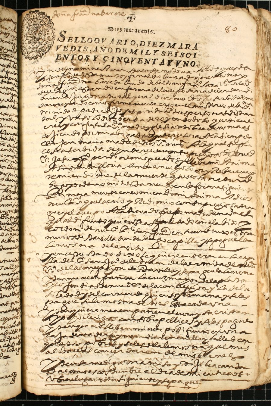 Testamento de Francisca Navarrete, viuda de Beltrán Fajardo Lara, vecina de Cehegín.