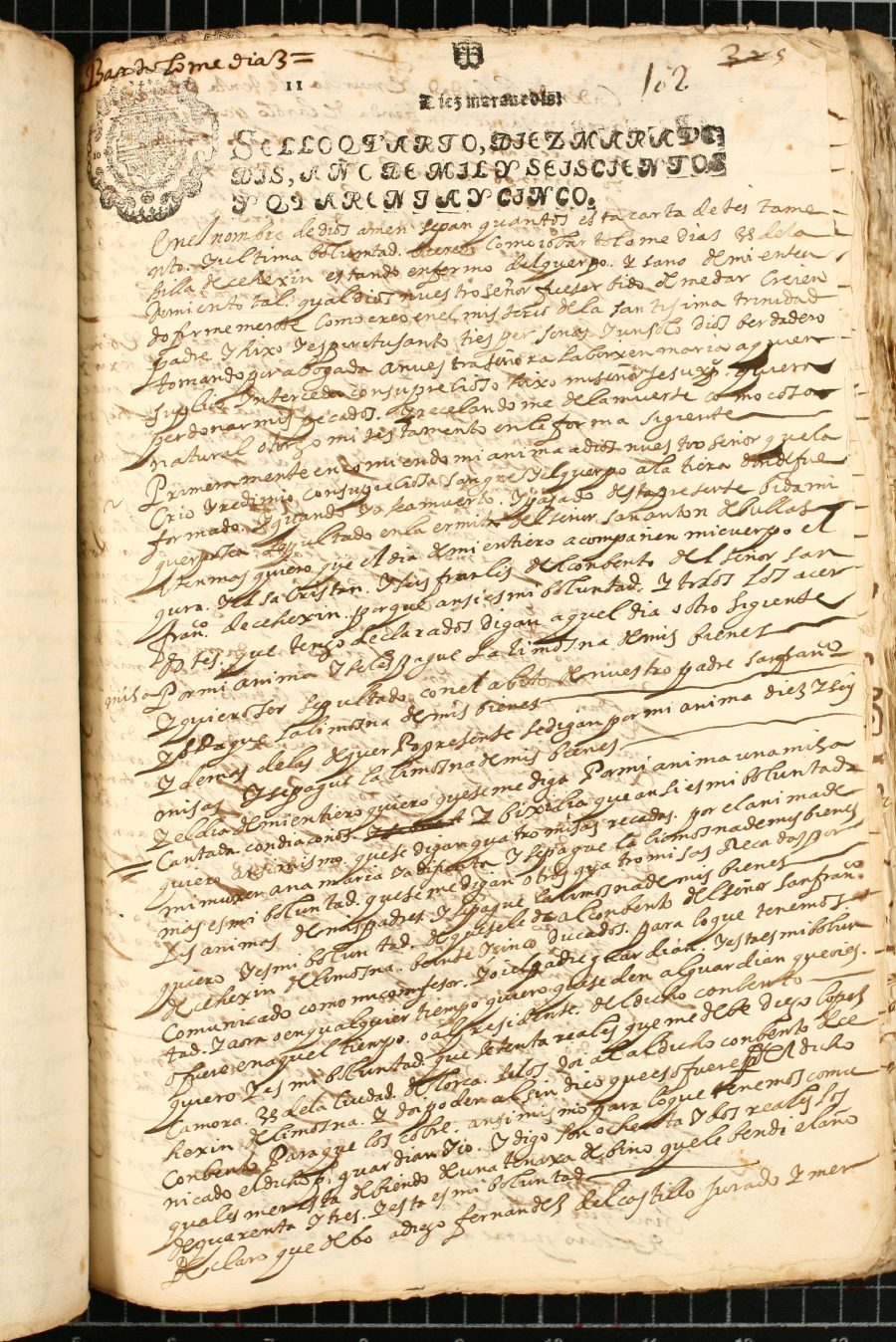 Testamento de Bartolomé Díaz, marido de Juana de Paco, vecino de Cehegín.