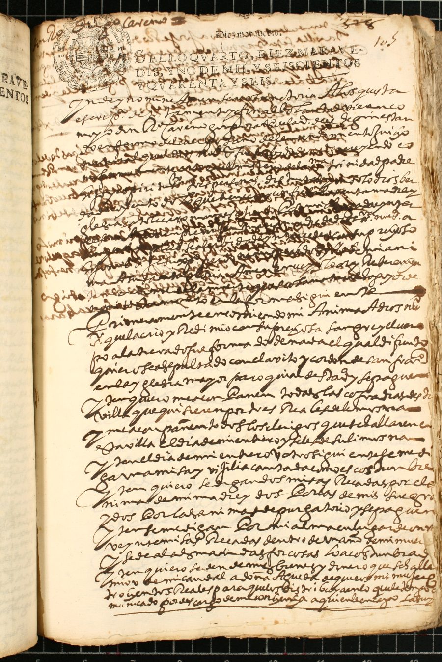 Testamento de Rodrigo Carreño Góngora, marido de Águeda de Quirós, vecino de Cehegín.