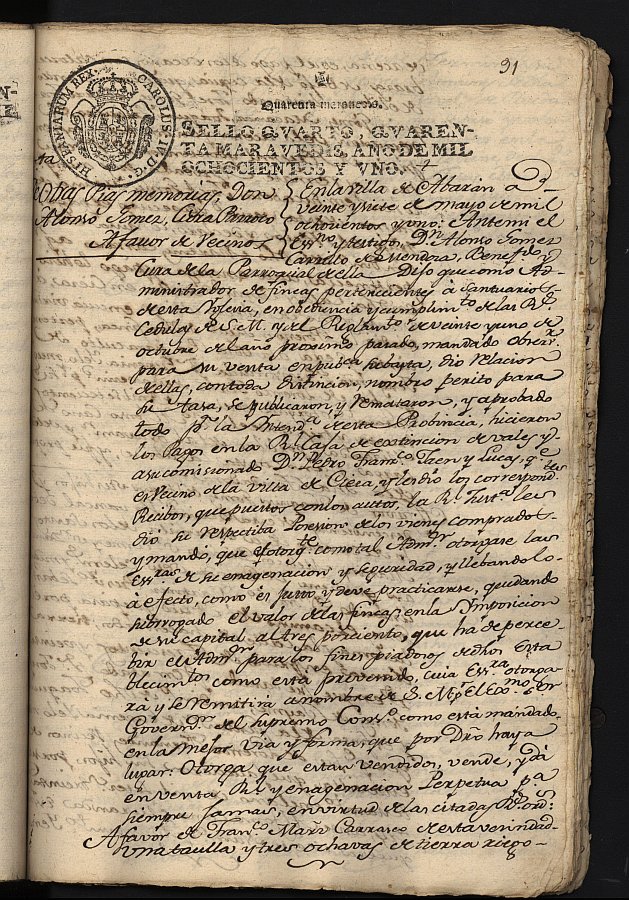Registro de José Molina Gómez, Abarán. Año 1801.