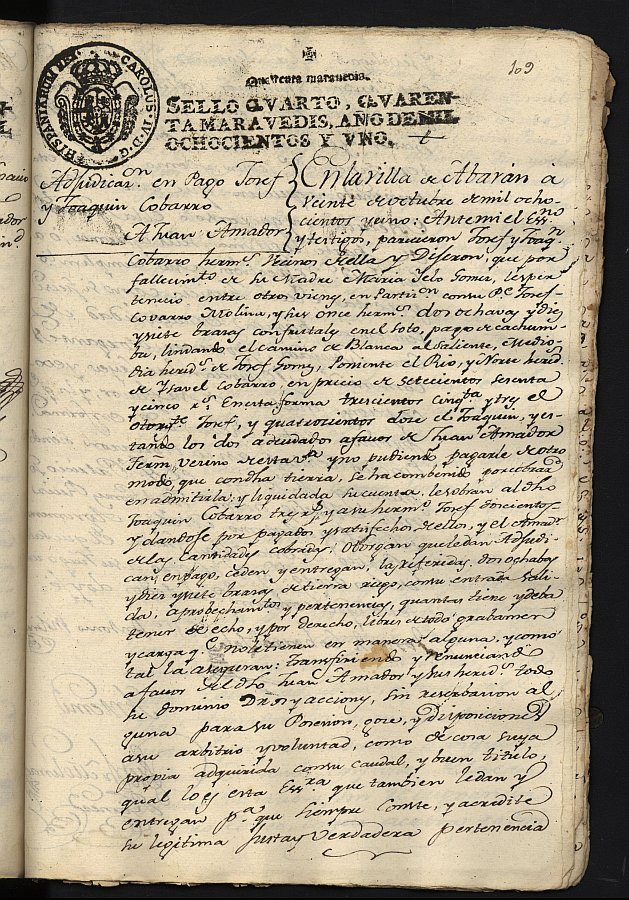 Registro de José Molina Gómez, Abarán. Año 1801.