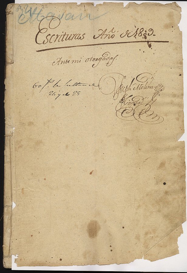 Portada del registro de José Molina Gómez correspondiente al año 1809.