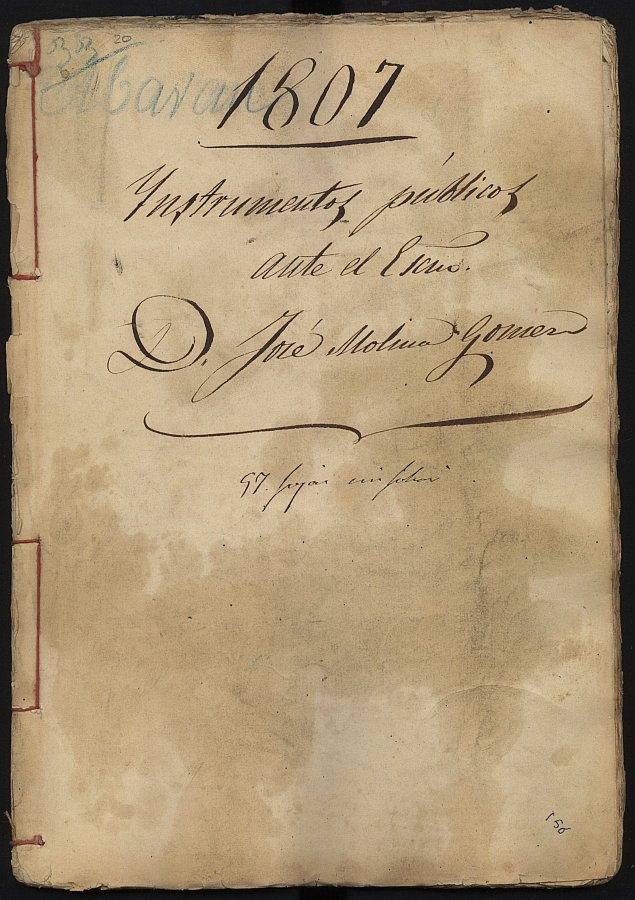 Portada de las escrituras otorgadas en 1807 ante José Molina Gómez