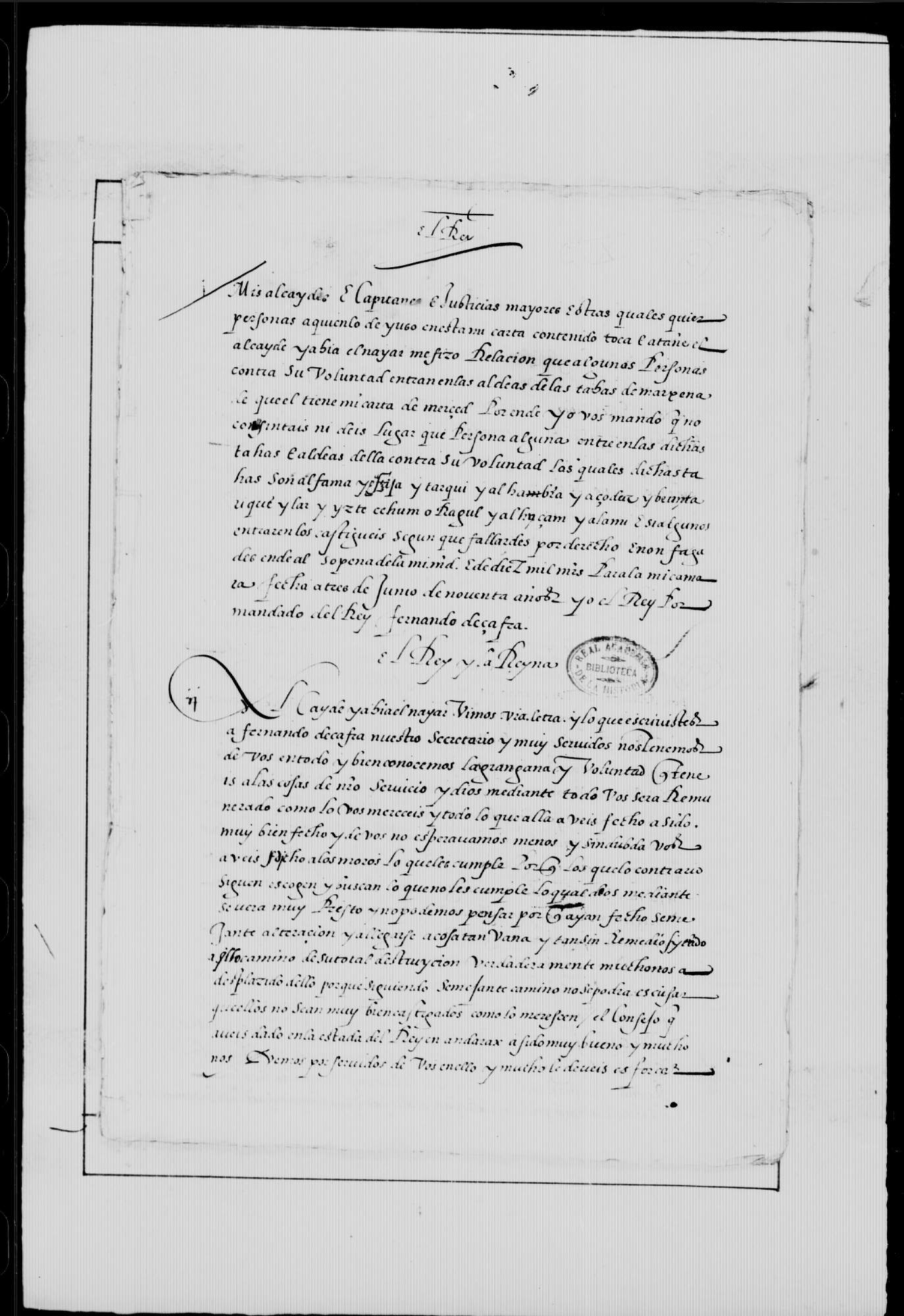 Carta de Fernando V e Isabel I al alcaideYahia el Nayar, en creencia de Diego de Soto, comendador de Moratalla en la Orden de Santiago.