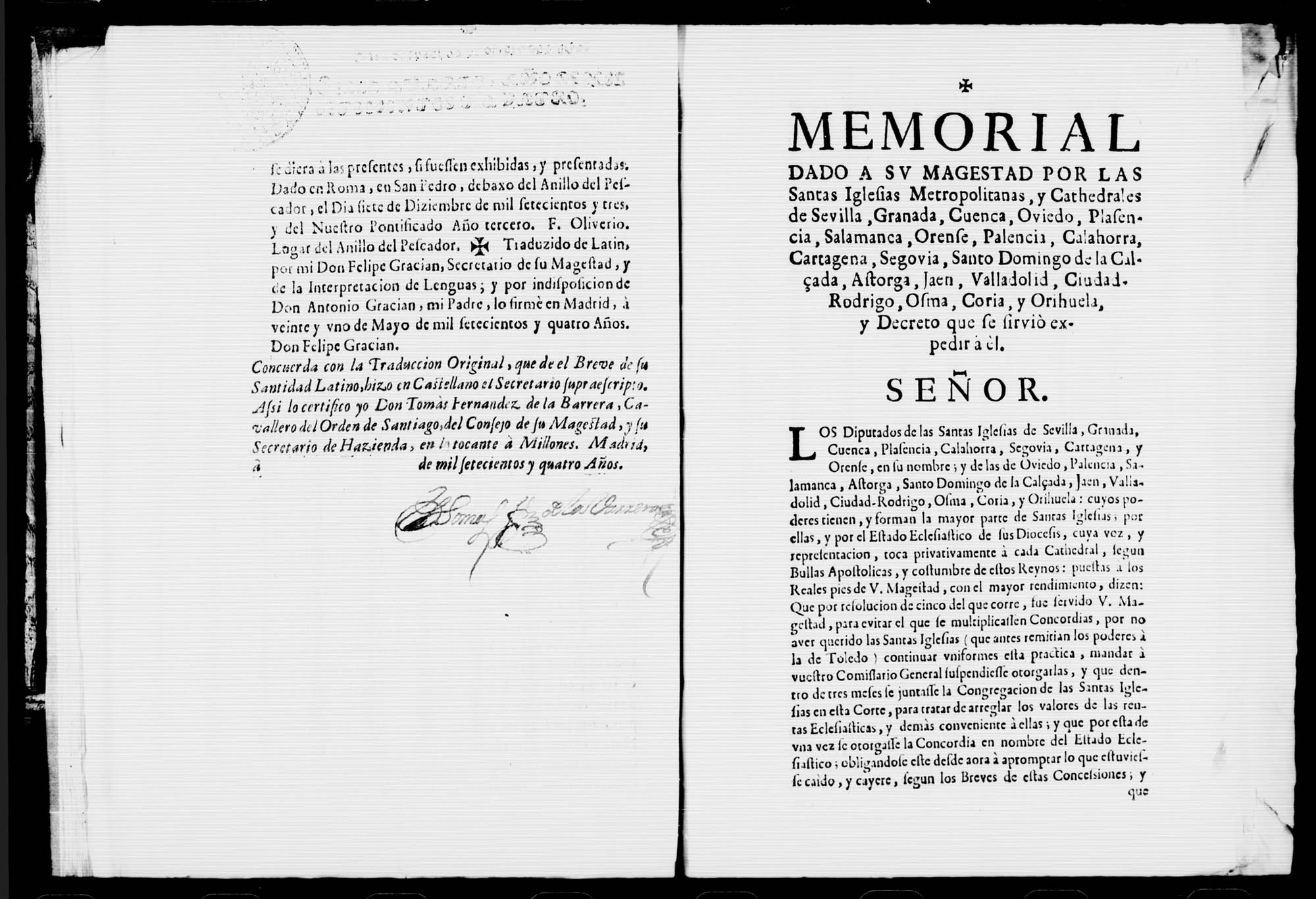 Memorial dado a Su Majestad por las Santas Iglesias Metropolitanas y Catedrales de Cartagena, Orihuela y otras, y decreto que se sirvió expedir a él.