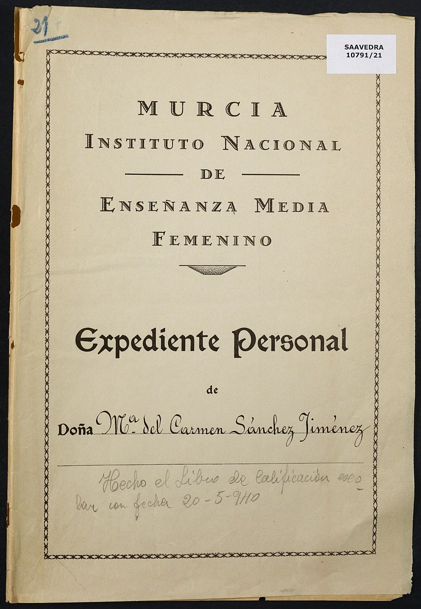 Expediente académico nº 21: María del Carmen Sánchez Jiménez.