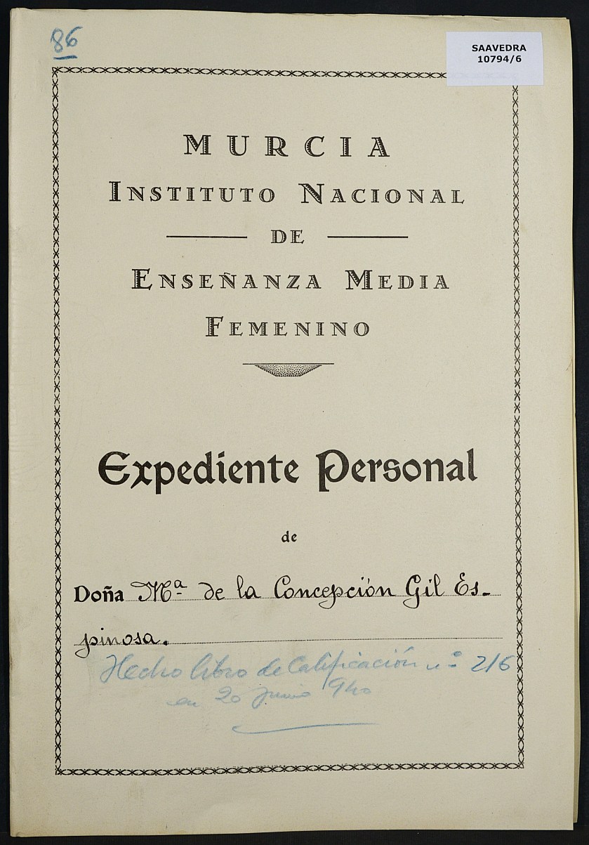 Expediente académico nº 86: María de la Concepción Gil Espinosa.