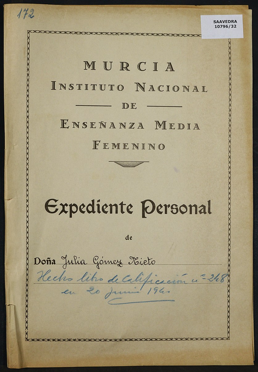 Expediente académico nº 172: Julia Gómez Nieto.