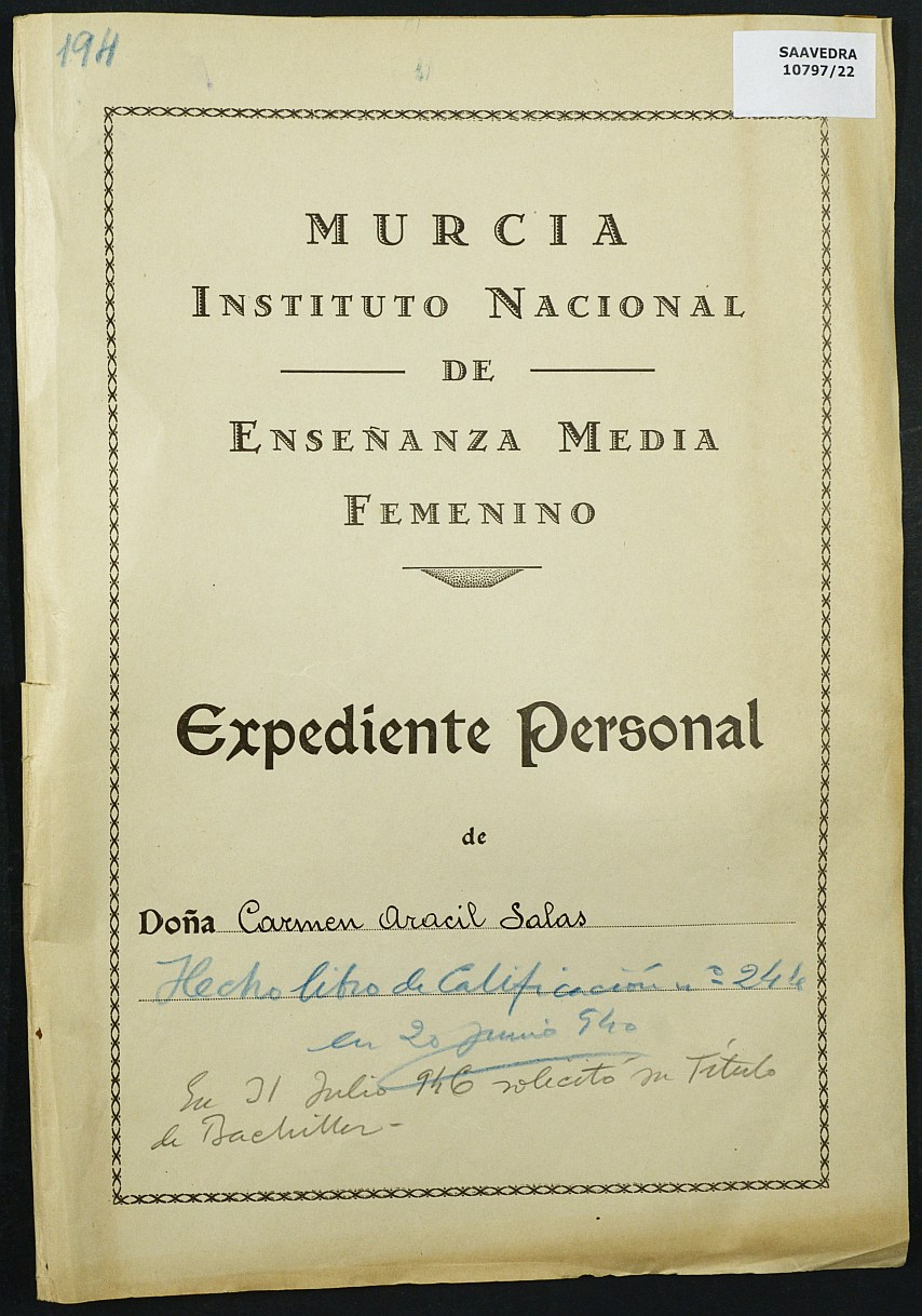 Expediente académico nº 194: Carmen Aracil Salas.