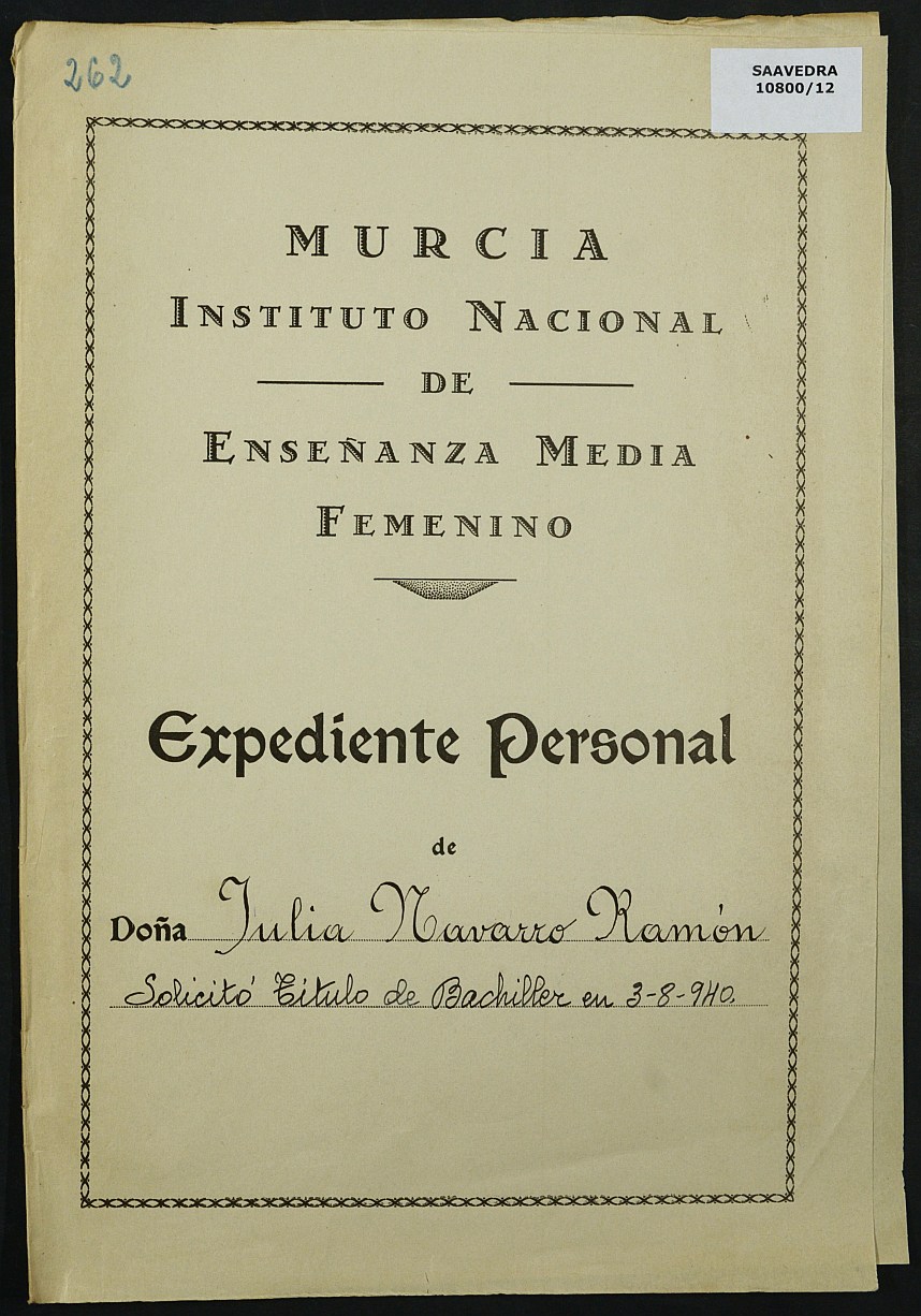 Expediente académico nº 262: Julia Navarro Ramón.