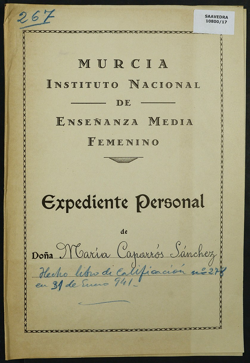 Expediente académico nº 267: María Caparrós Sánchez.