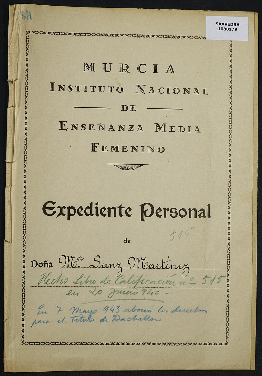 Expediente académico nº 284: María Sanz Martínez.