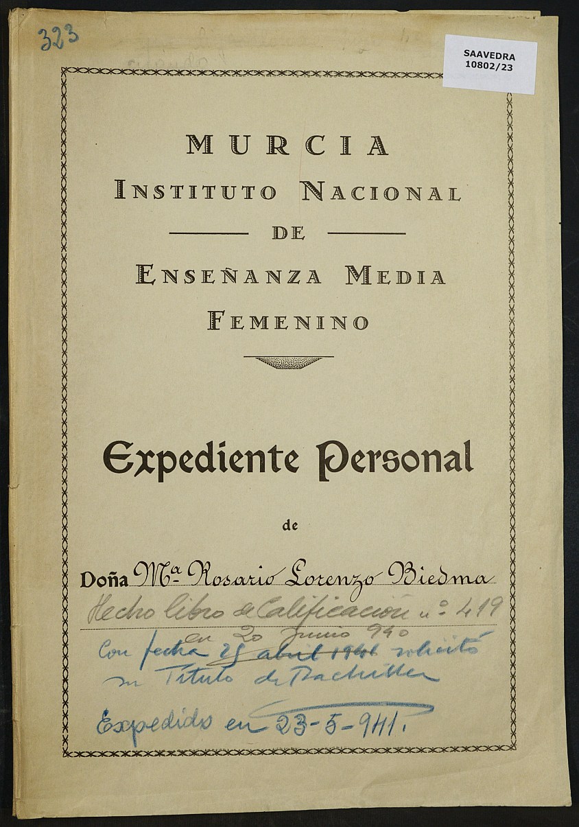 Expediente académico nº 323: María Rosario Lorenzo Biedma.