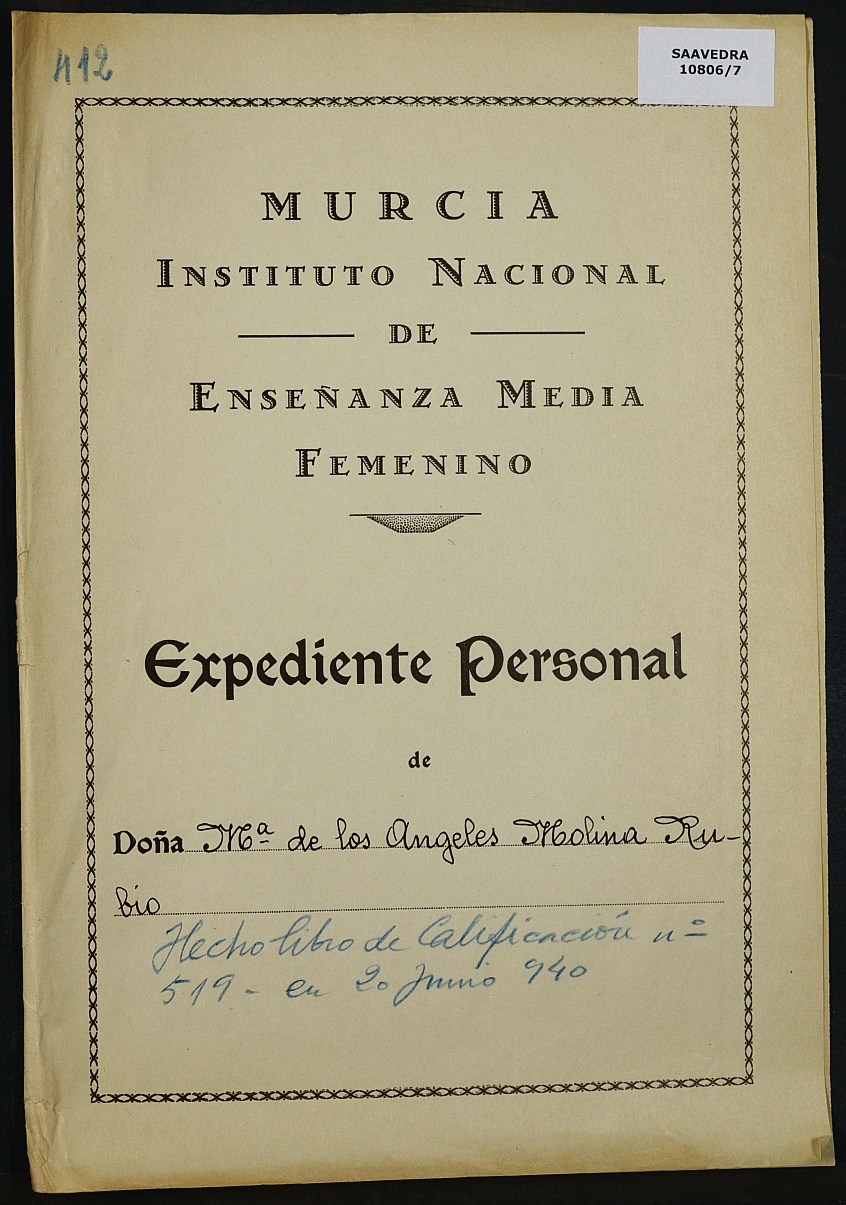 Expediente académico nº 412: María de los Ángeles Molina Rubio.