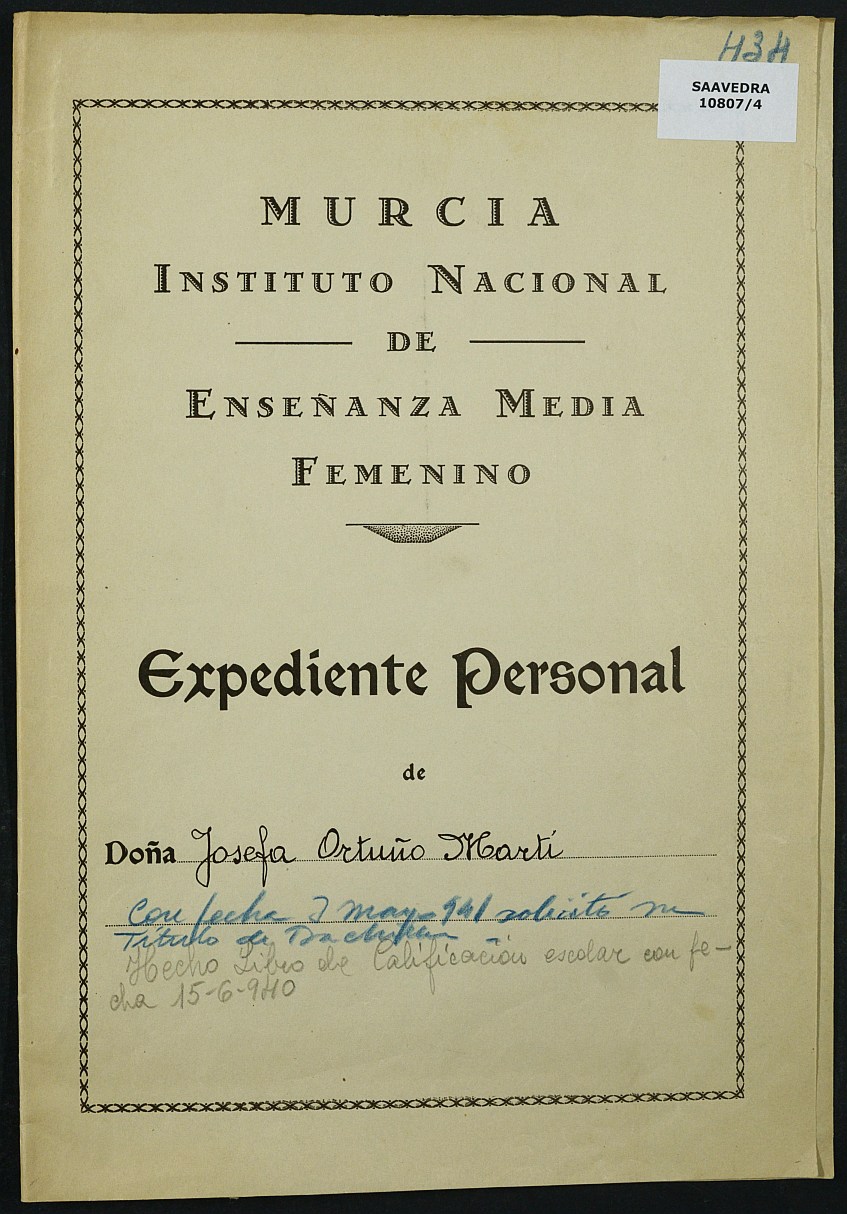 Expediente académico nº 434: Josefa Ortuño Martí.