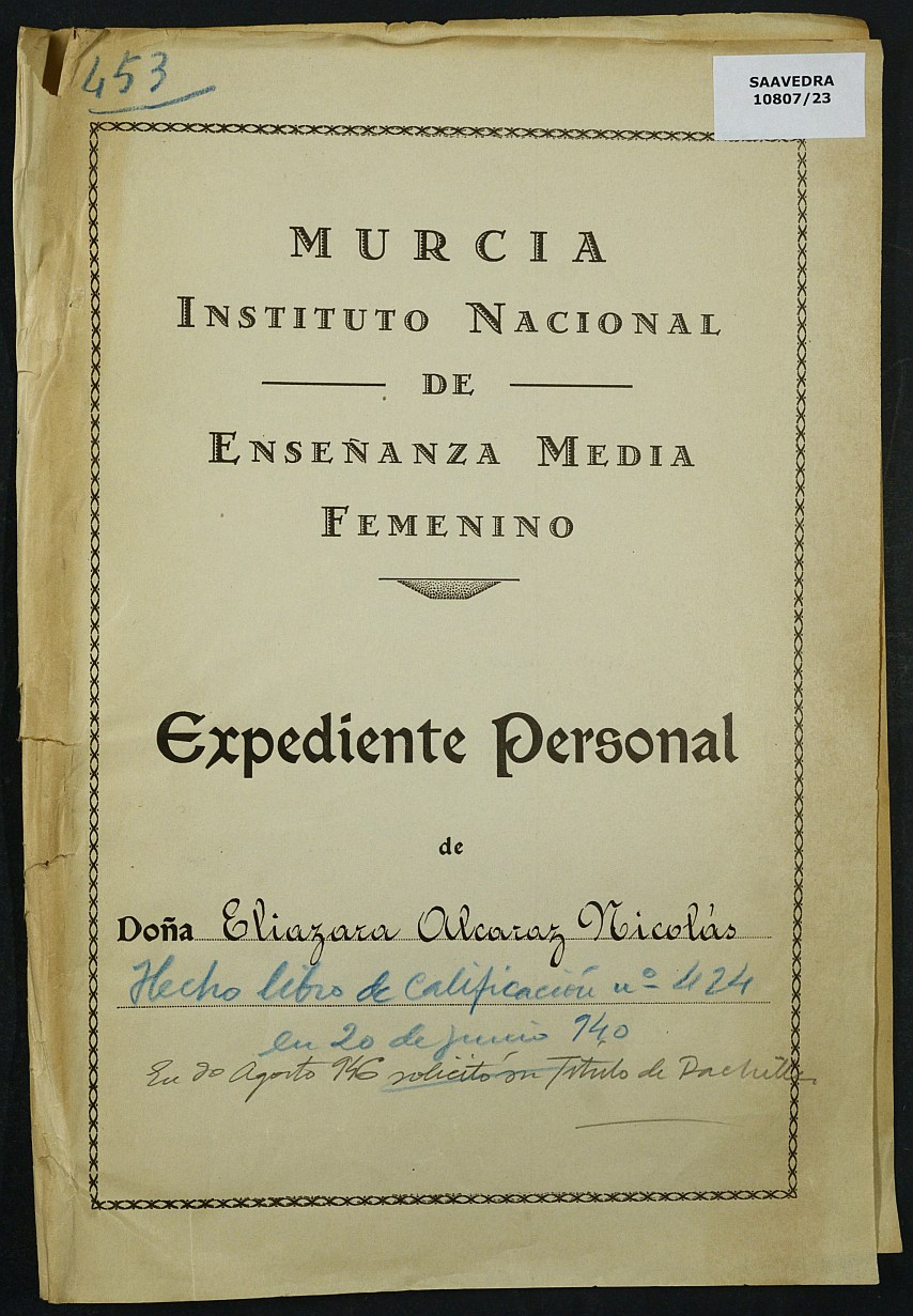 Expediente académico nº 453: Eliazara Alcaraz Nicolás.