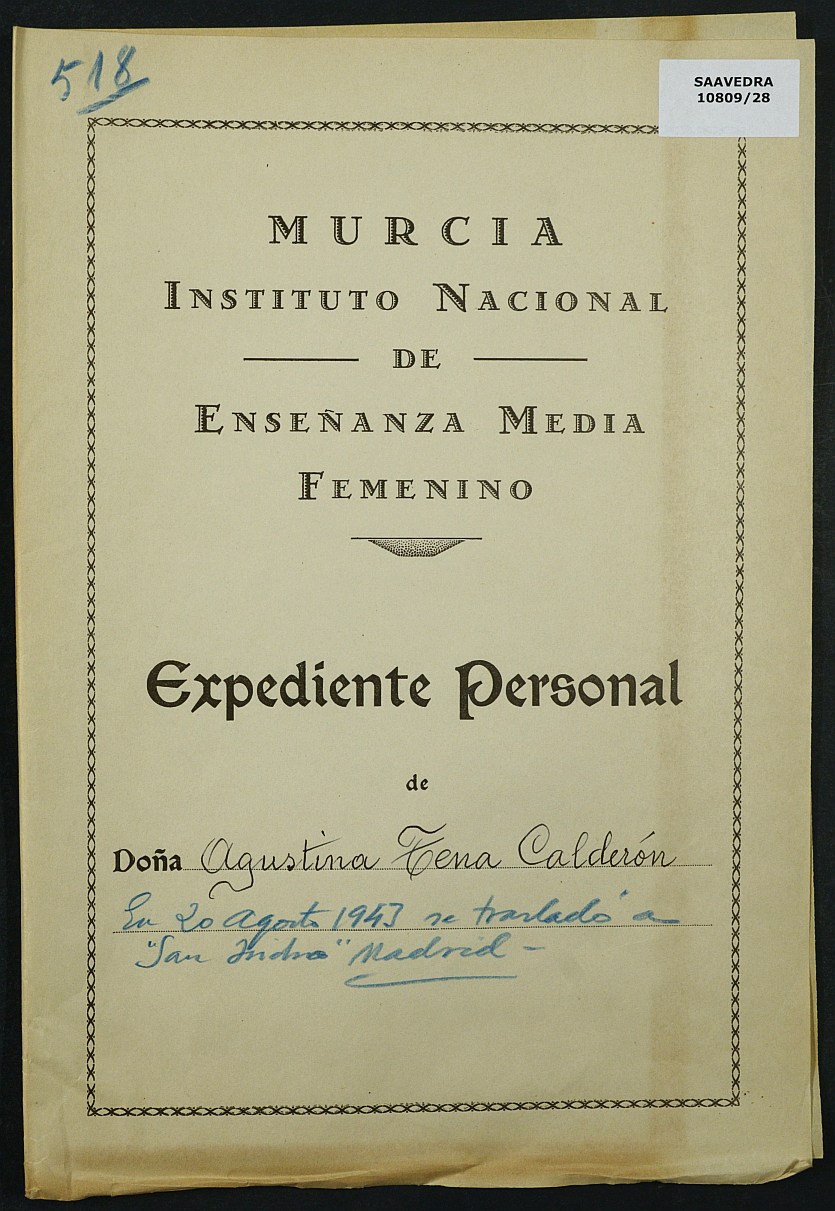 Expediente académico nº 518: Agustina Tena Calderón.