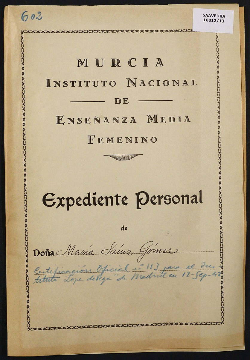 Expediente académico nº 602: María Sainz Gómez.