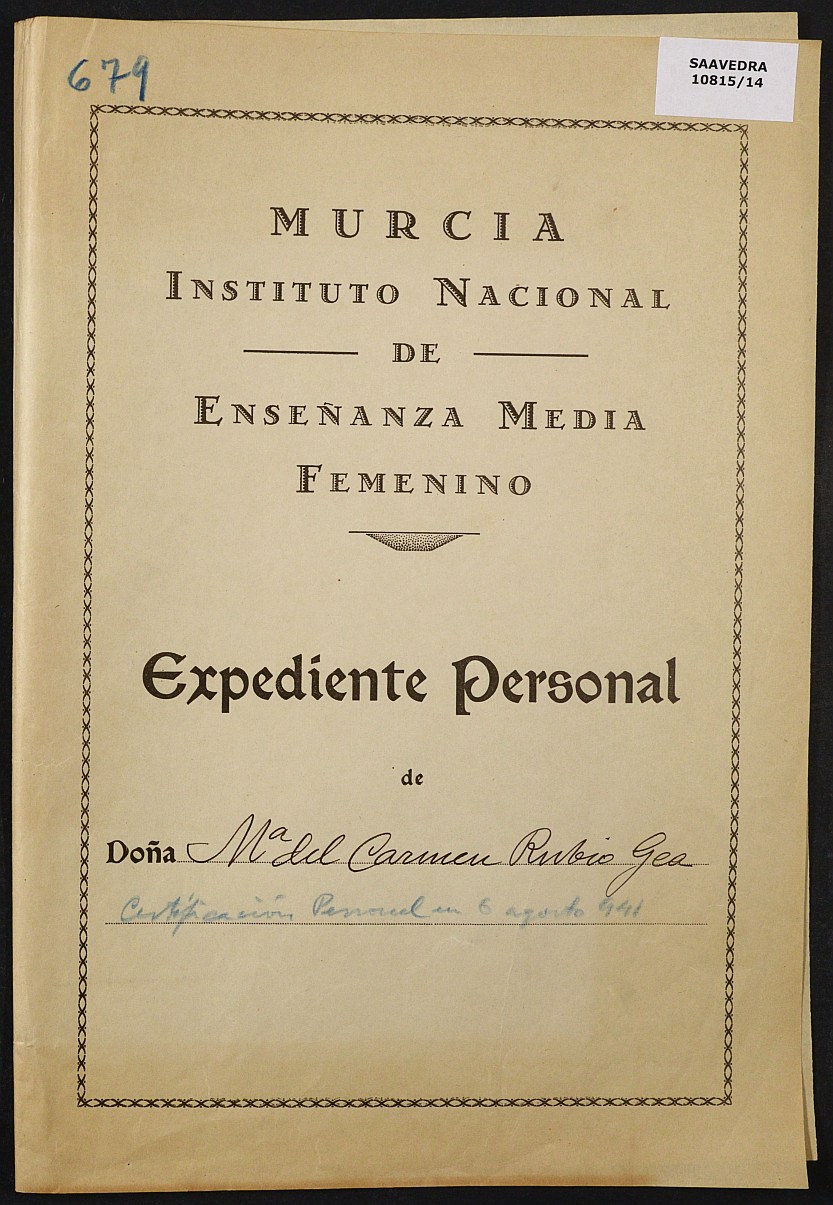 Expediente académico nº 679: María del Carmen Rubio Gea.