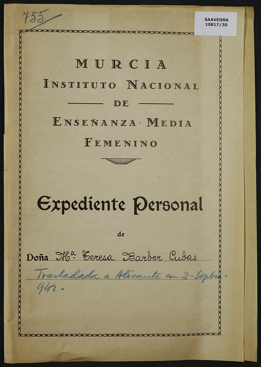 Expediente académico nº 755: María Teresa Barber Cubas.