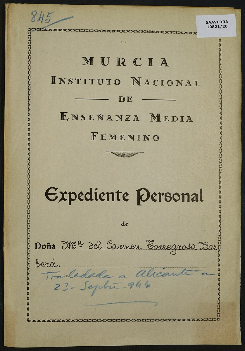 Expediente académico nº 845: María del Carmen Torregrosa Barberá.