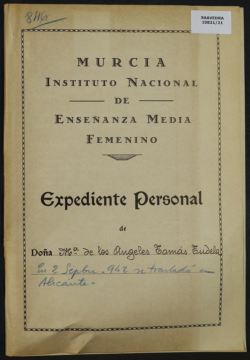 Expediente académico nº 846: María de los Ángeles Tomás Tudela.