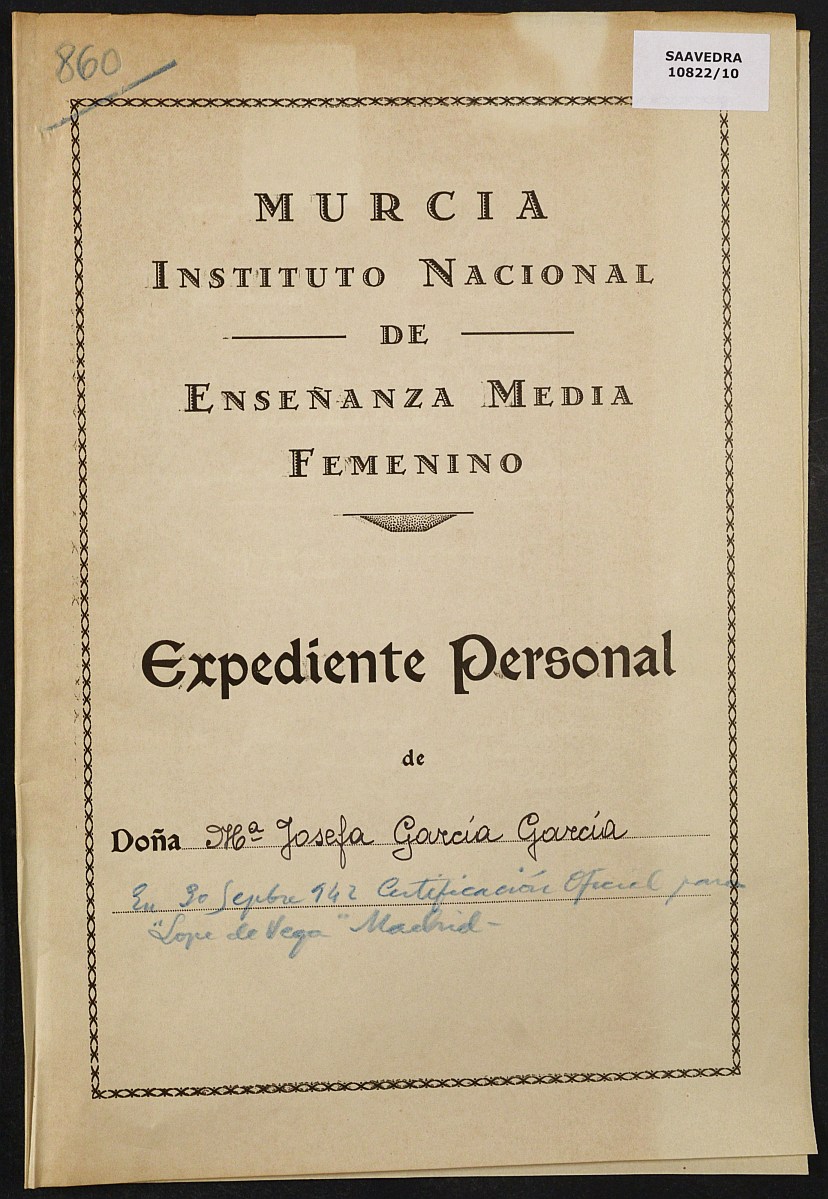 Expediente académico nº 860: María Josefa García García.