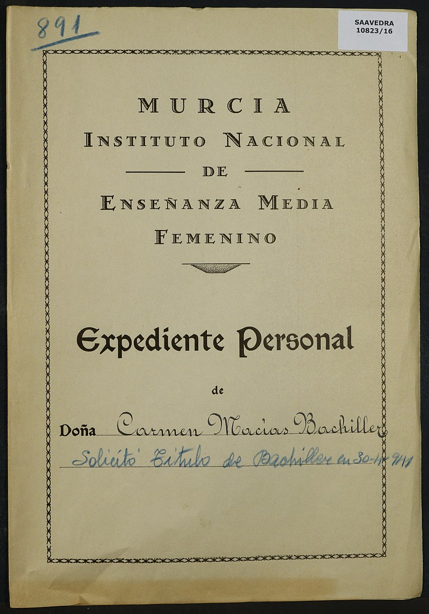 Expediente académico nº 891: Carmen Macías Bachiller.