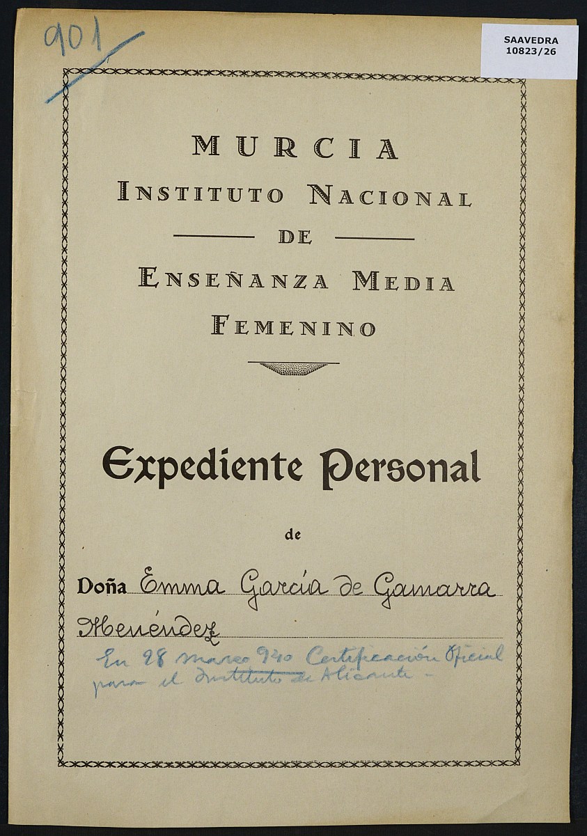 Expediente académico nº 901: Emma García de Gamarra Menéndez.