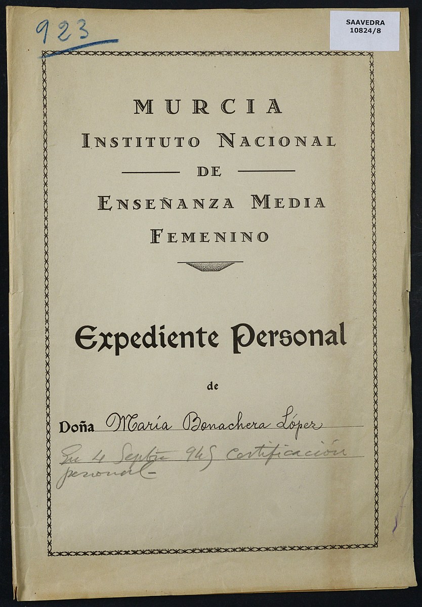 Expediente académico nº 923: María Bonachera López.