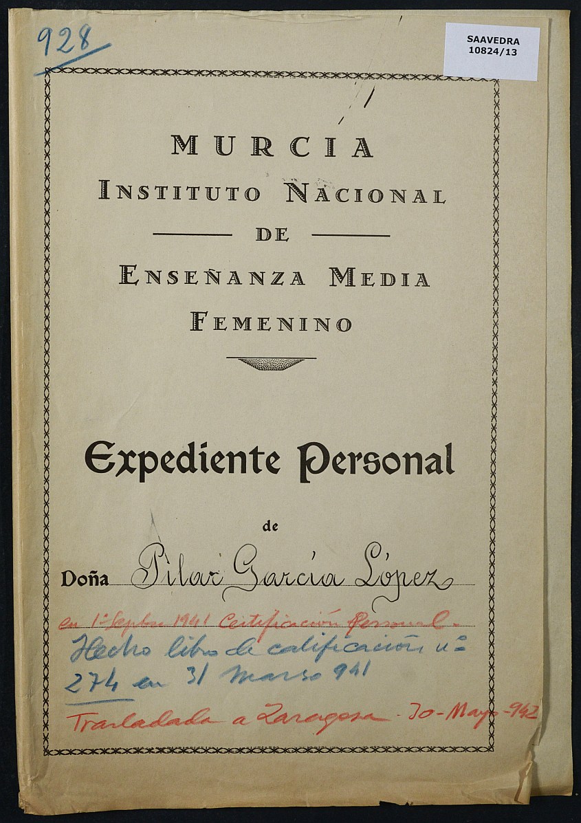 Expediente académico nº 928: Pilar García López.