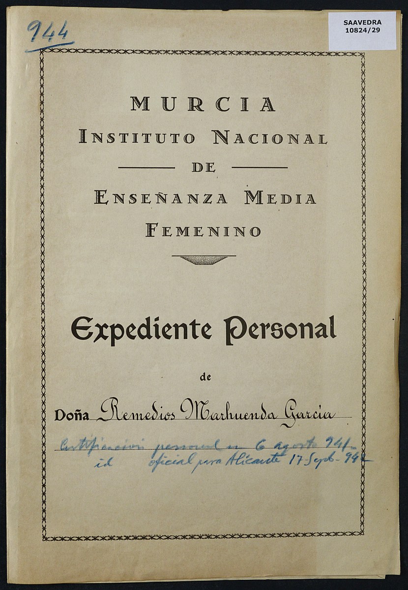 Expediente académico nº 944: Remedios Marhuenda García.