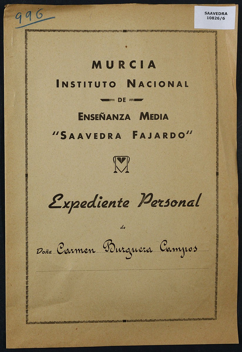 Expediente académico nº 996: Carmen Bruguera Campos.