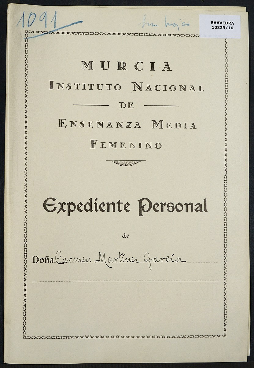 Expediente académico nº 1091: Carmen Martínez García.