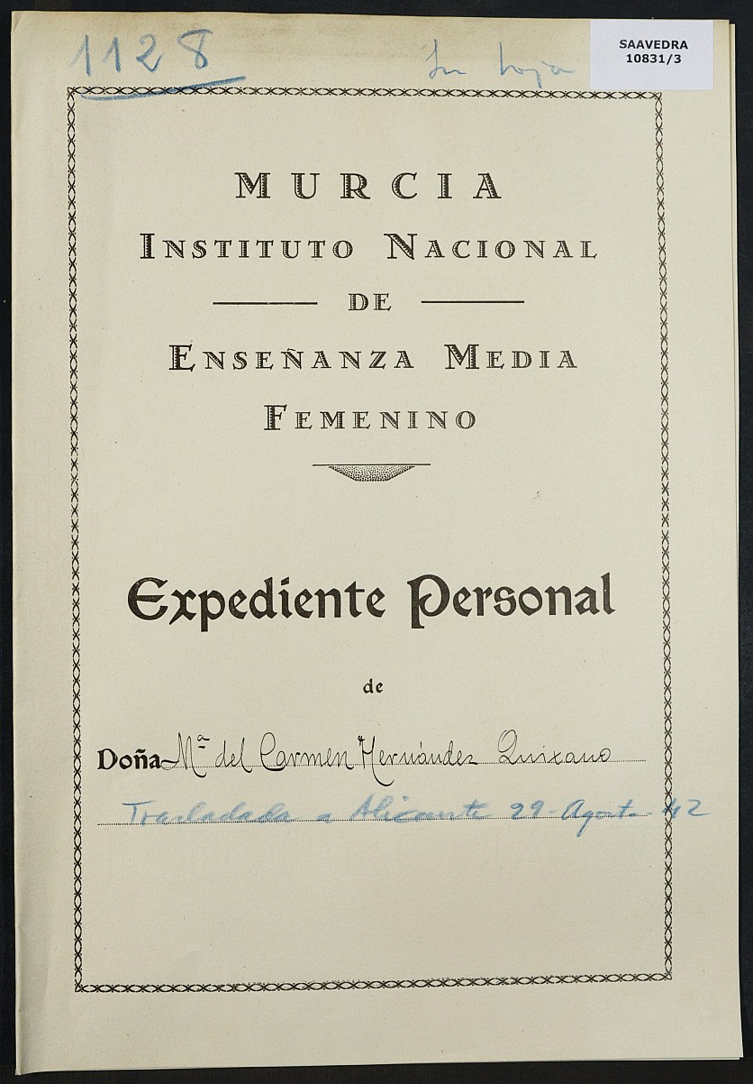 Expediente académico nº 1128: María del Carmen Hernández Quixano.