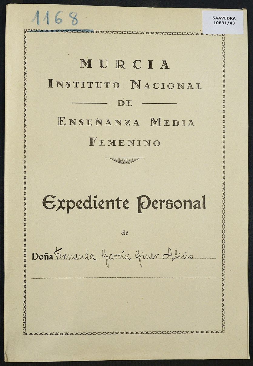 Expediente académico nº 1168: Fernanda García Giner Aliño.