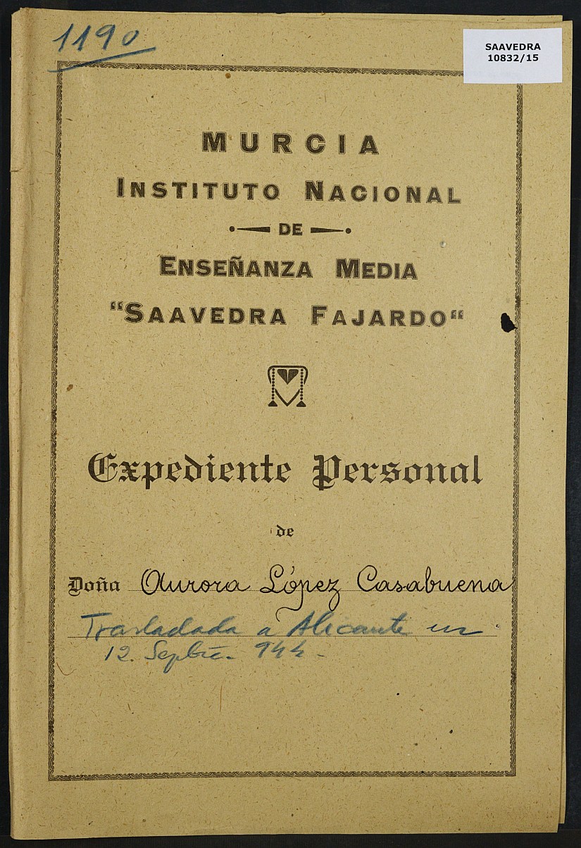 Expediente académico nº 1190: Aurora López Casabuena.