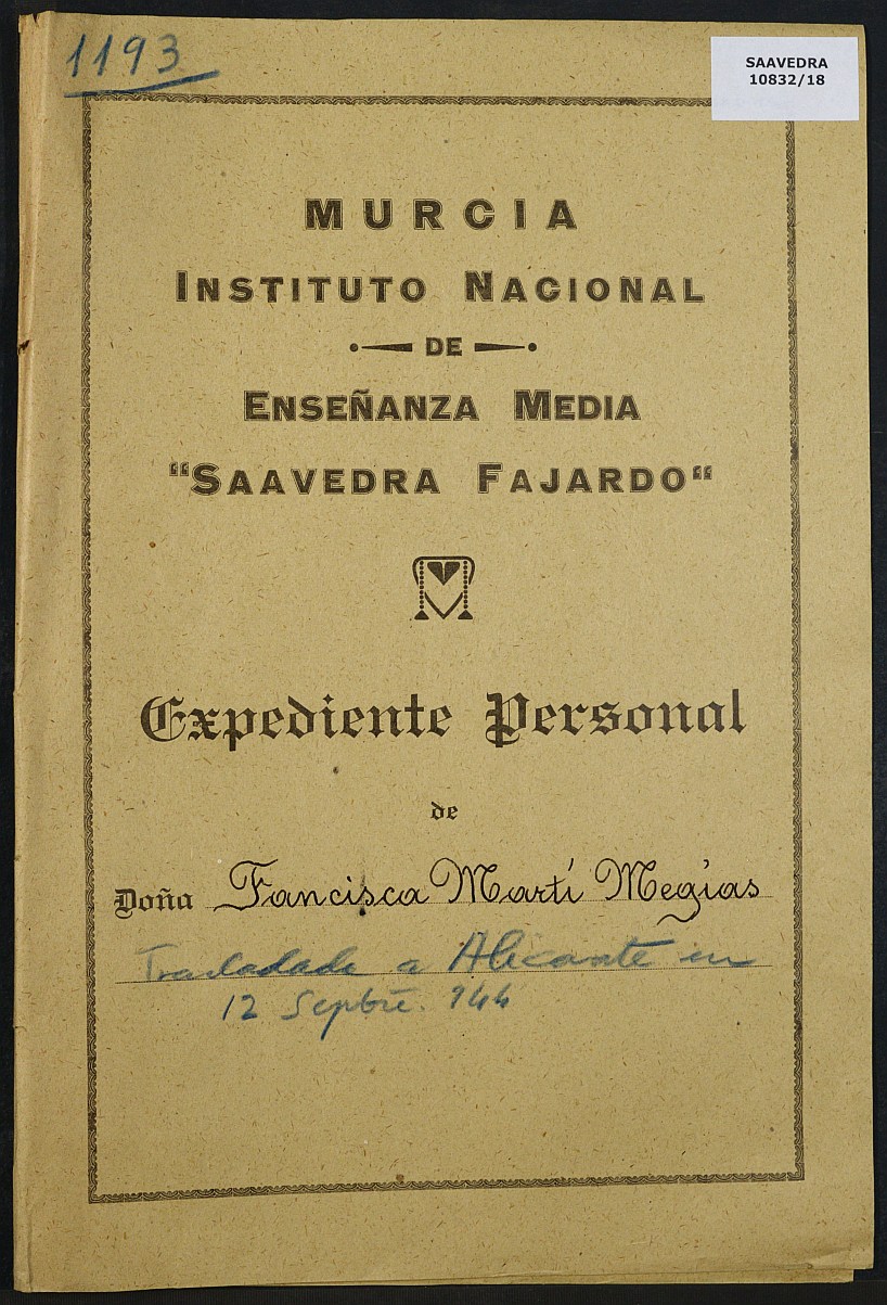 Expediente académico nº 1193: Francisca Martí Megías.