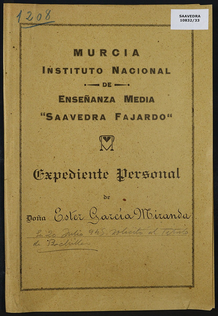 Expediente académico nº 1208: Ester García Miranda.